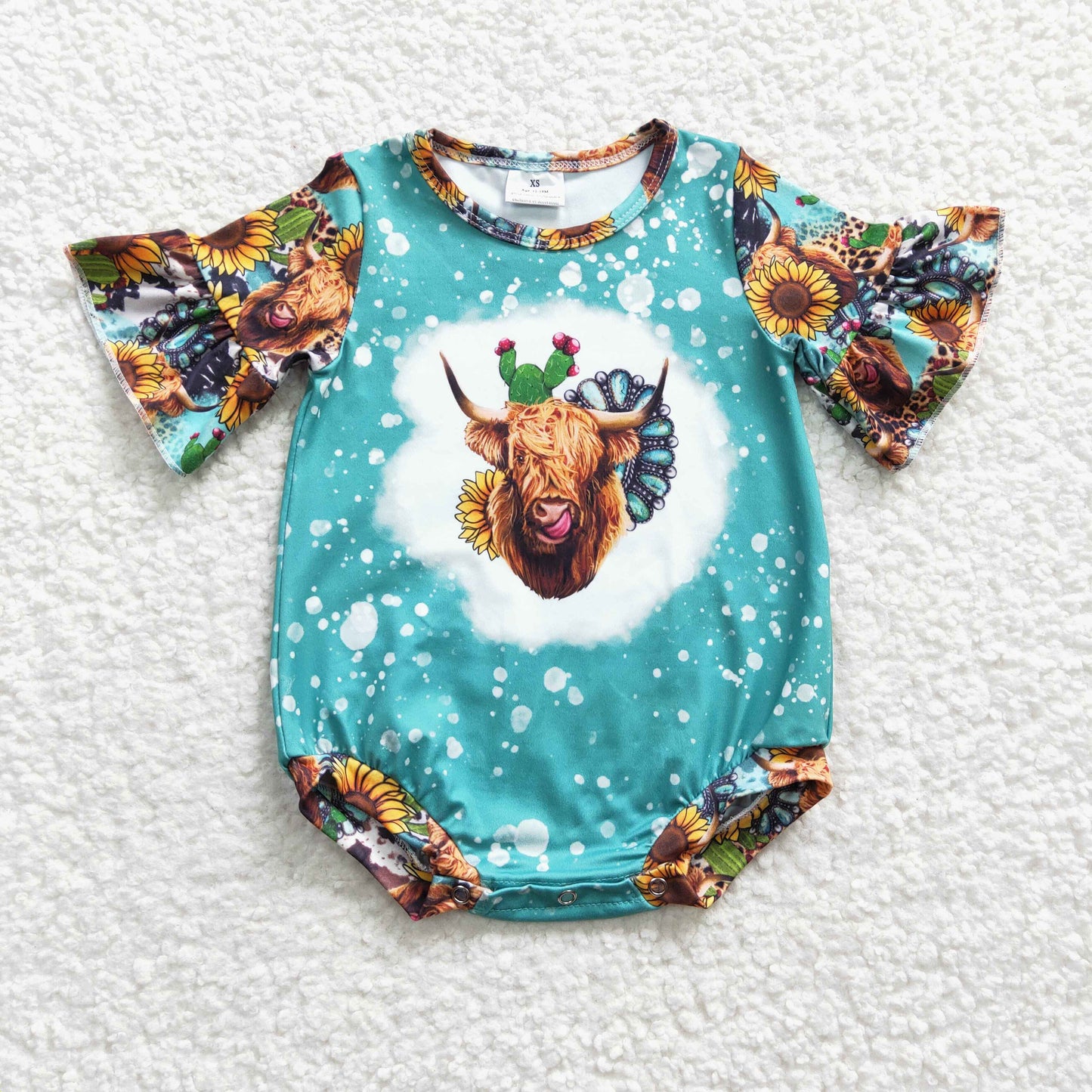 SR0126 Baby Girls Highland Cow Summer Rompers