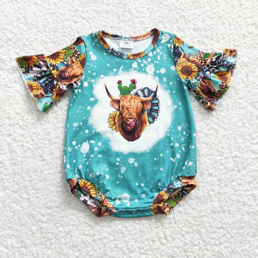 SR0126 Baby Girls Highland Cow Summer Rompers