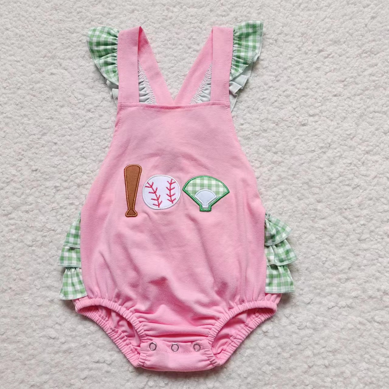 Girl Sets Sibling Baby Boy Romper Baseball Green Checked Summer Outfits Suits