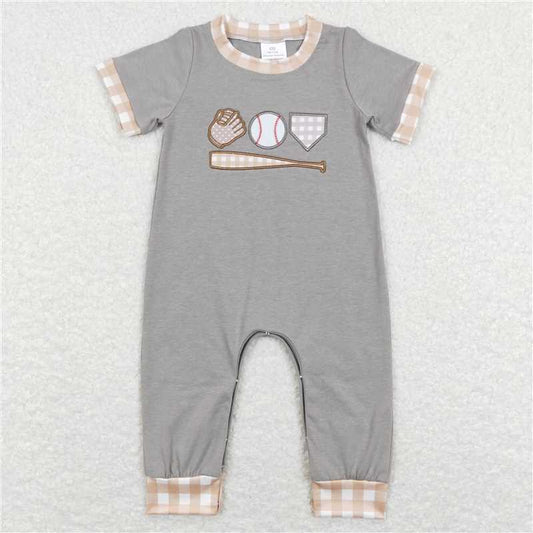 SR0614 Baby Infant Boy Grey Baseball Short Sleeve Rompers