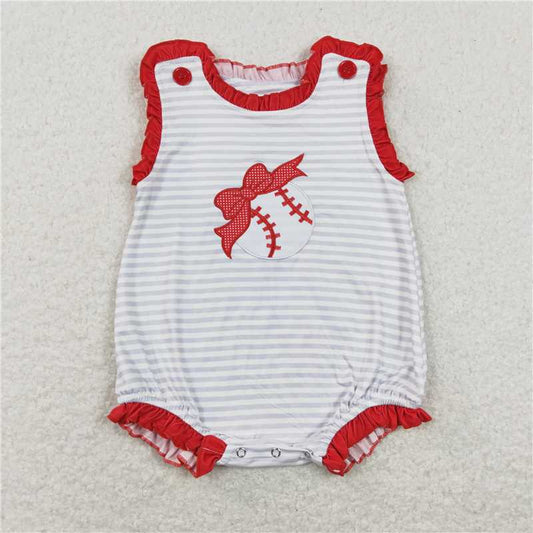 SR0782 Baby Infant Girl Baseball Bow Sleeveless Rompers