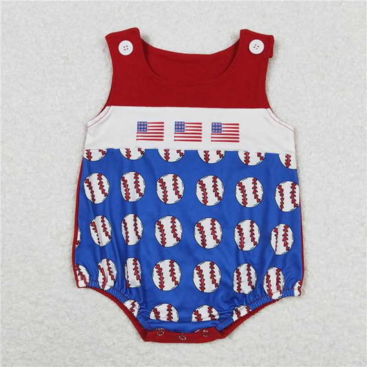 SR1194 Baby Boy Infant Baseball Flag Sleeveless Rompers