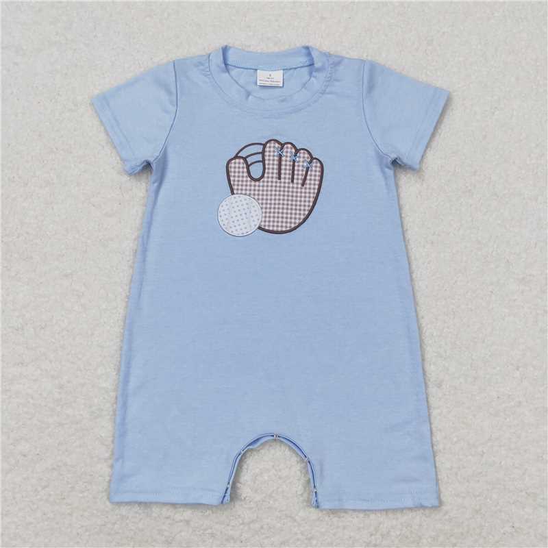 SR1214 Baby Infant Boys Baseball Blue Short Sleeve Summer Rompers