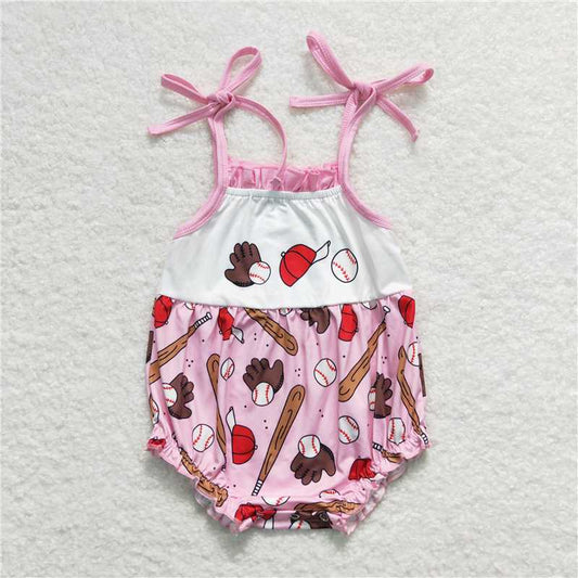 SR1234 Baby Girl Baseball Straps Pink Summer Spring Rompers