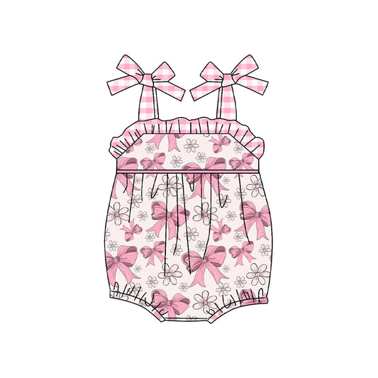 SR2051 Baby Infant Girls Bows Straps Flowers Pink Rompers preorder