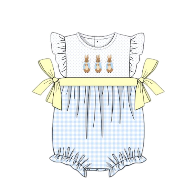 SR2055 Baby Infant Girls Easter Bunny Sleeveless Checkered Rompers preorder