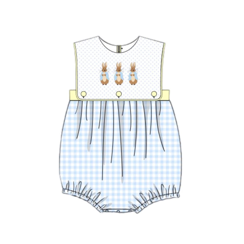 SR2056 Baby Infant Boys Easter Bunny Sleeveless Checkered Rompers preorder