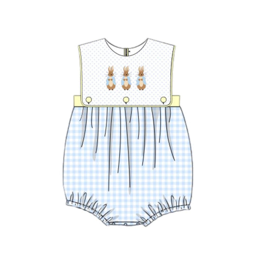 SR2056 Baby Infant Boys Easter Bunny Sleeveless Checkered Rompers preorder