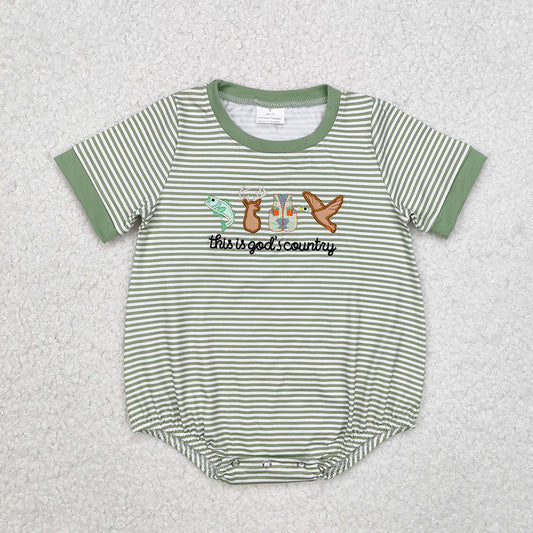 SR2263 Newborn Baby Infant Boys God Country Short Sleeve Rompers