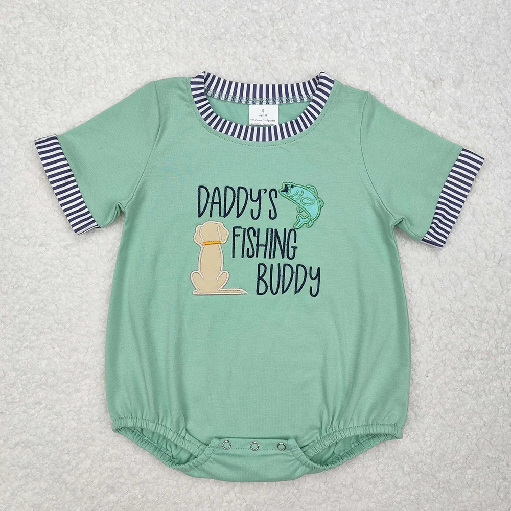 SR2336 Baby Infant Boys Daddy's Fishing Buddy Green Rompers
