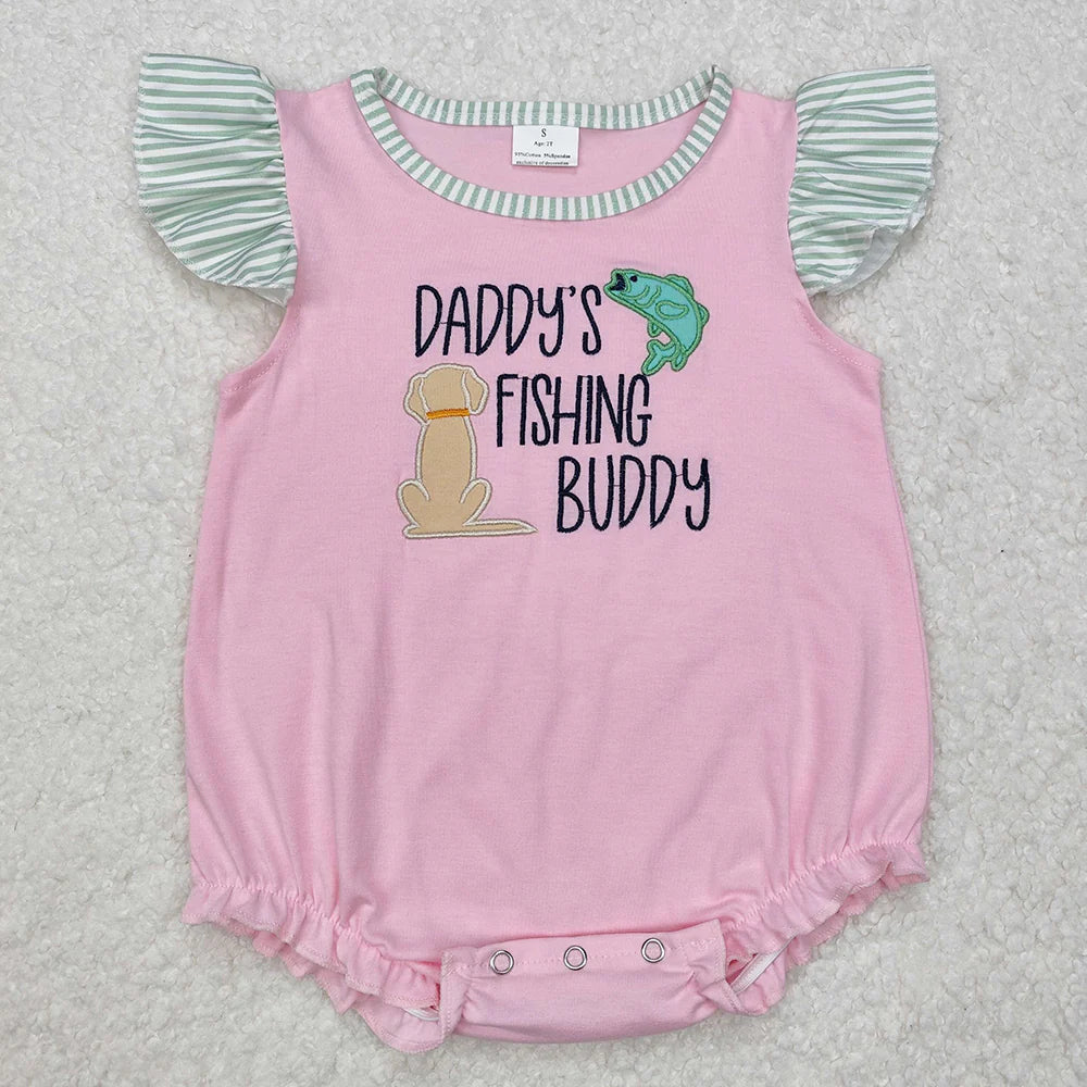 SR2337 Baby Infant Girls Daddy's Fishing Buddy Pink Rompers