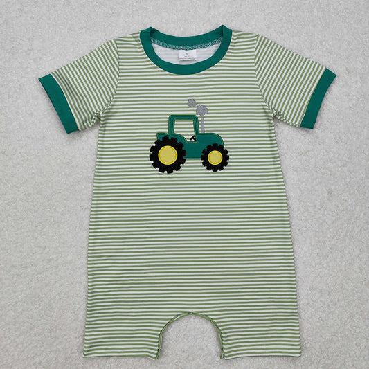 SR2431 Newborn Baby Infant Boys Green Tractor Farm Rompers
