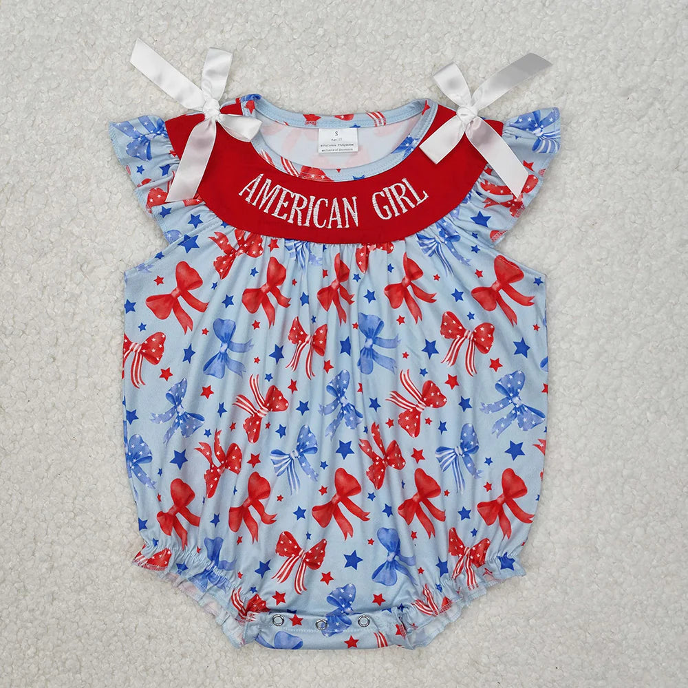 SR2589 Newborn Embroidery Baby Infant Girls American Girl Bows Rompers