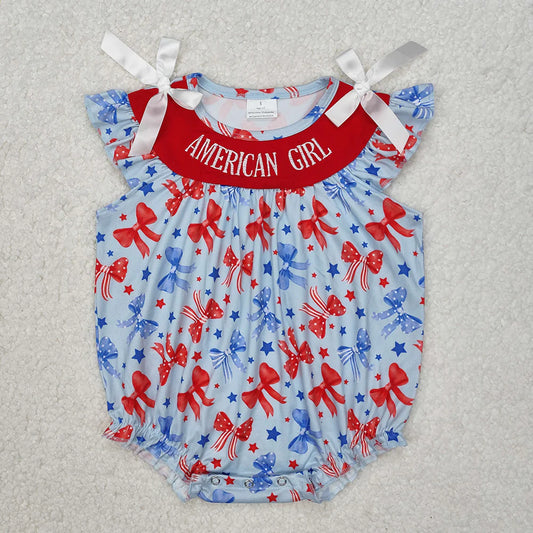 SR2589 Newborn Embroidery Baby Infant Girls American Girl Bows Rompers