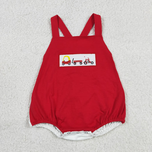 SR2849 Baby Boys Embroidery Cars Bicycle Strap Rompers
