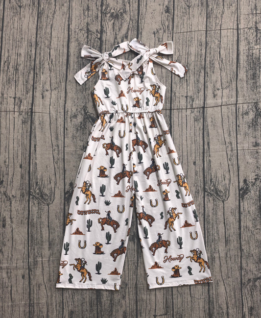 SR2969 Preorder Sample Baby Girl Bows Strap Horse Rodeos Cactus Jumpsuits