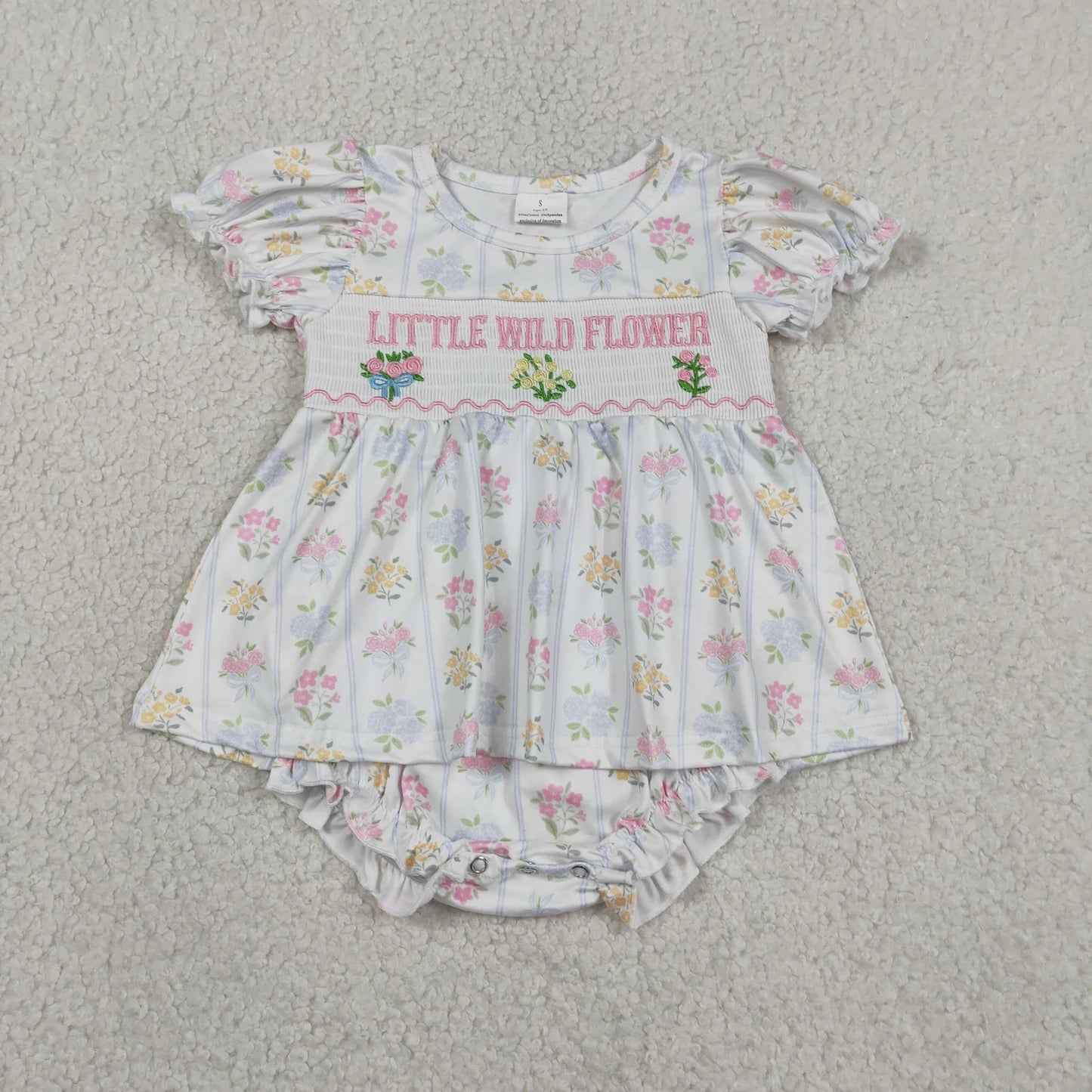 SR3043 Baby Girls Short Ruffle Sleeves Little Wild Flower Skort Ruffle Rompers