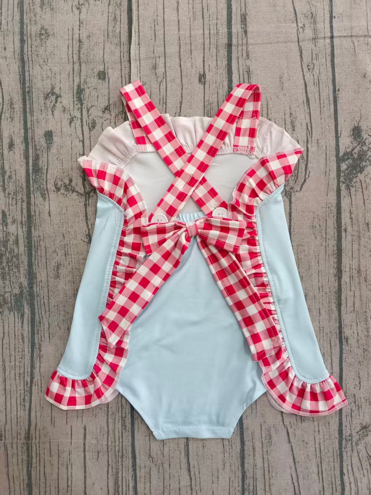 SR3055 Preorder IRL Baby Girl Red Plaid Strap Park Backless Bow Ruffle Rompers