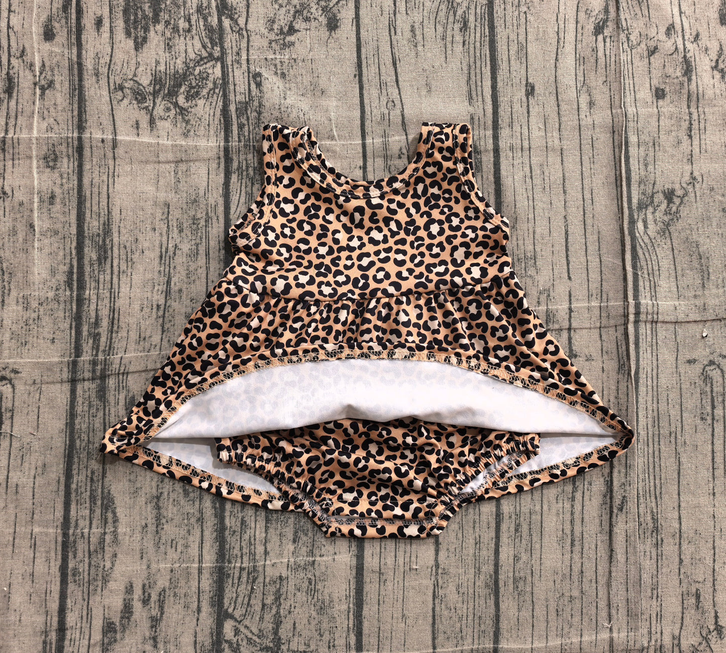 SR3070 Preorder Sample Baby Girls Sleeveless Khaki Leopard Jumpsuits
