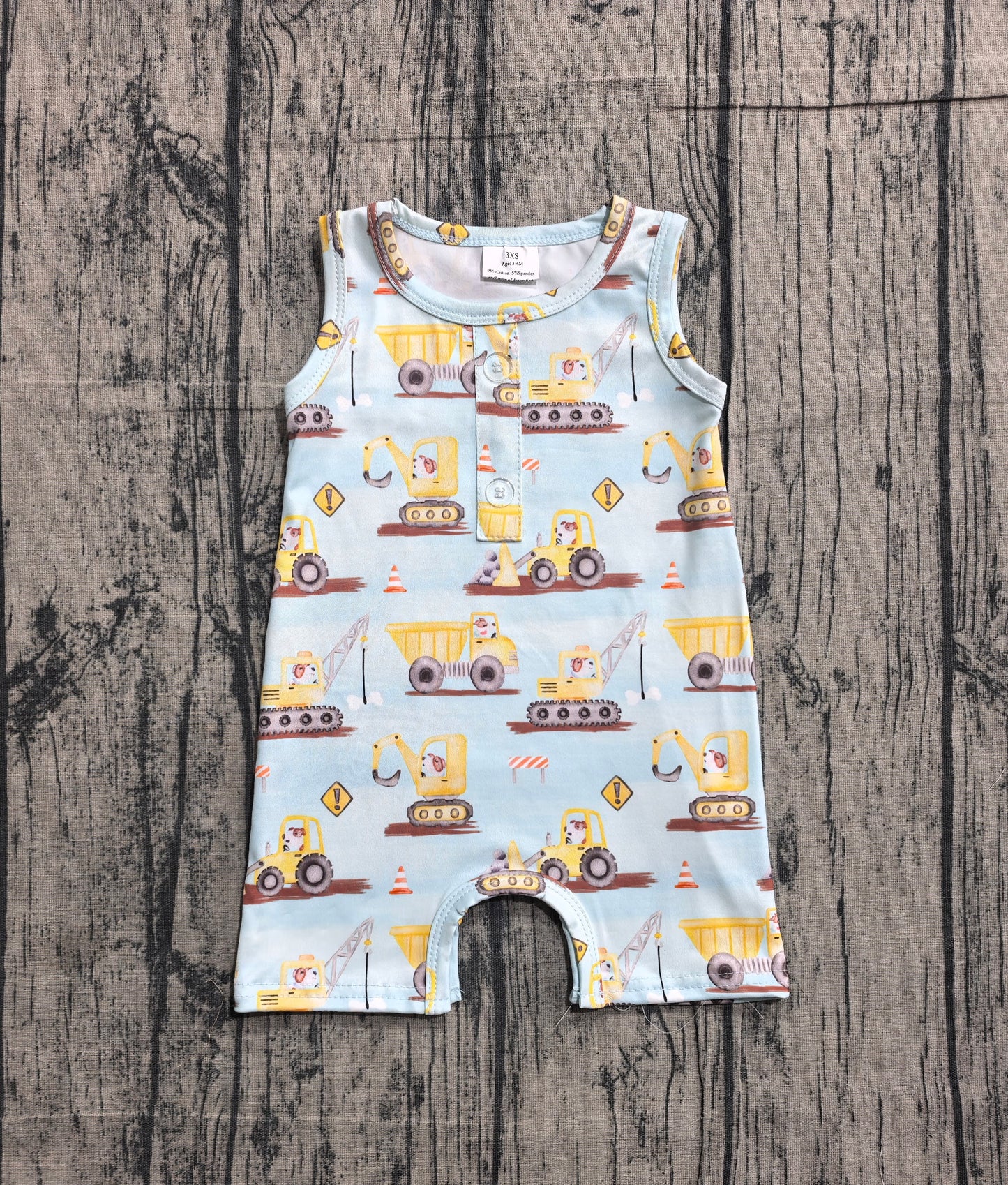 SR3085 Preorder Sample Baby Boy Sleeveless Excavators Button Rompers