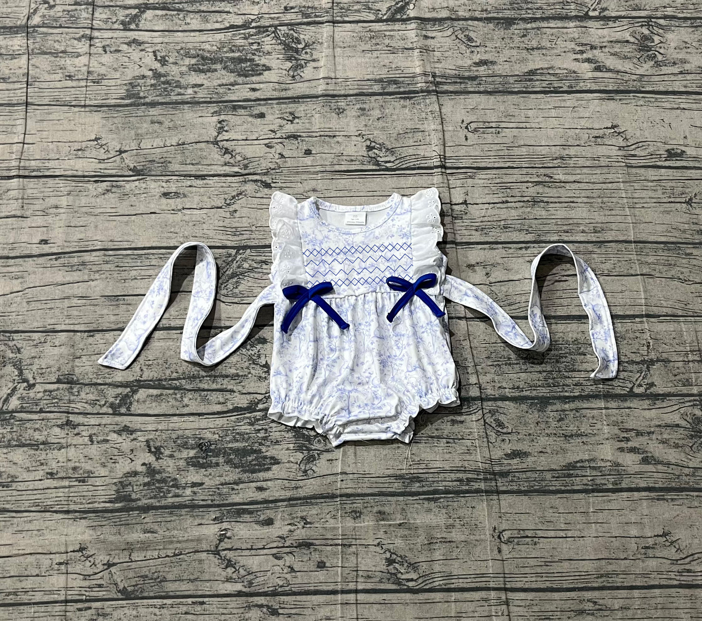 SR3219 Baby Girls Lace Sleeveless embroidery Blue Rabbits Floral Easter Rompers With Belt-26.1.15