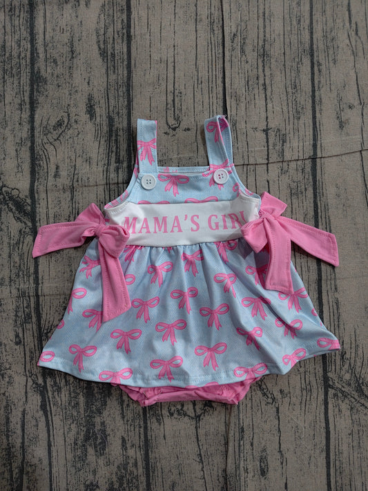 SR3426 Preorder Sample Baby Girl Pink Strap Mama's Girls Bows Tunic Bummies Ruffle Rompers