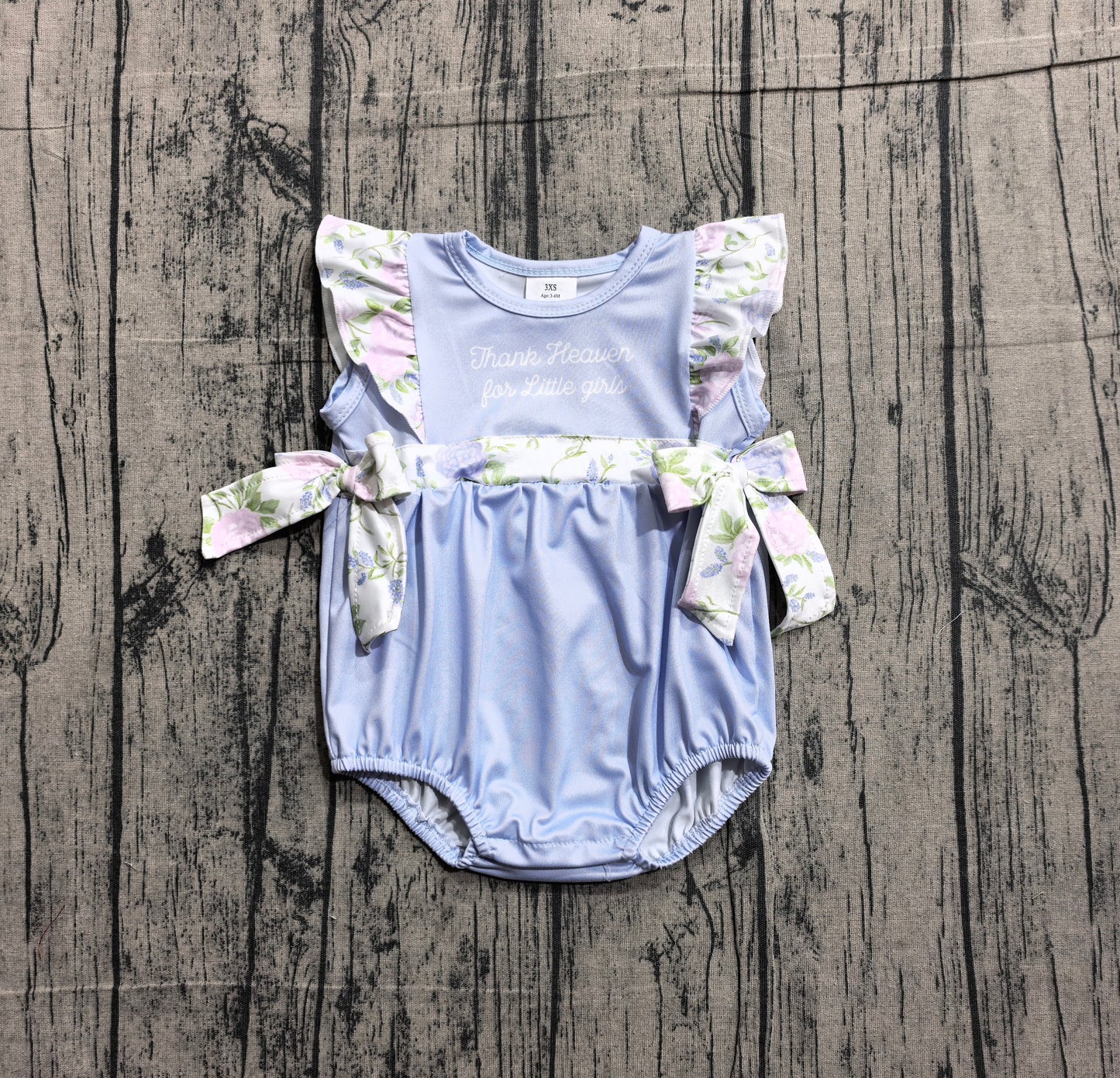 SR3506 Preorder IRL Baby Boy Thank Heaven Little Girl Bows Ruffle Rompers