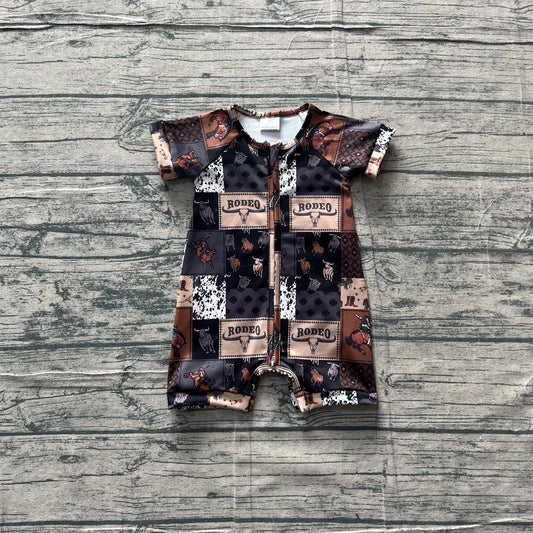 SR3545 Preorder Sample Baby Boy Horse Rodeos Western Zipper Rompers
