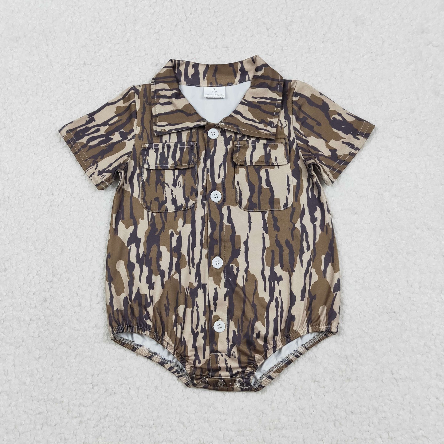 Sibling Baby boy clothes camouflage button short sleeve Rompers
