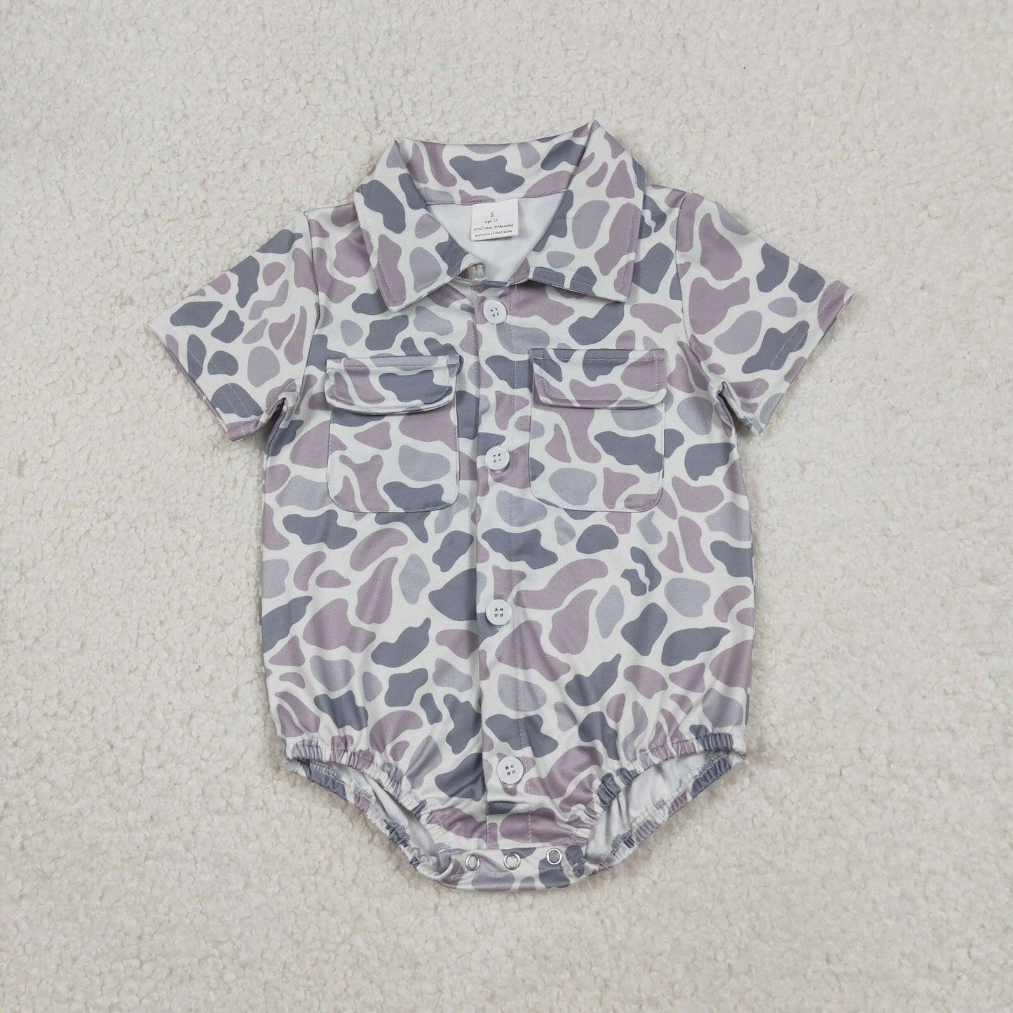Sibling Baby boy clothes camouflage button short sleeve Rompers
