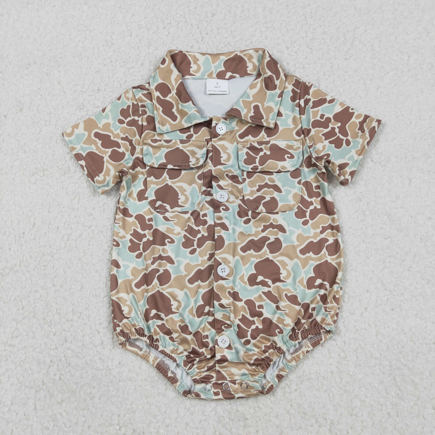 Sibling Baby boy clothes camouflage button short sleeve Rompers