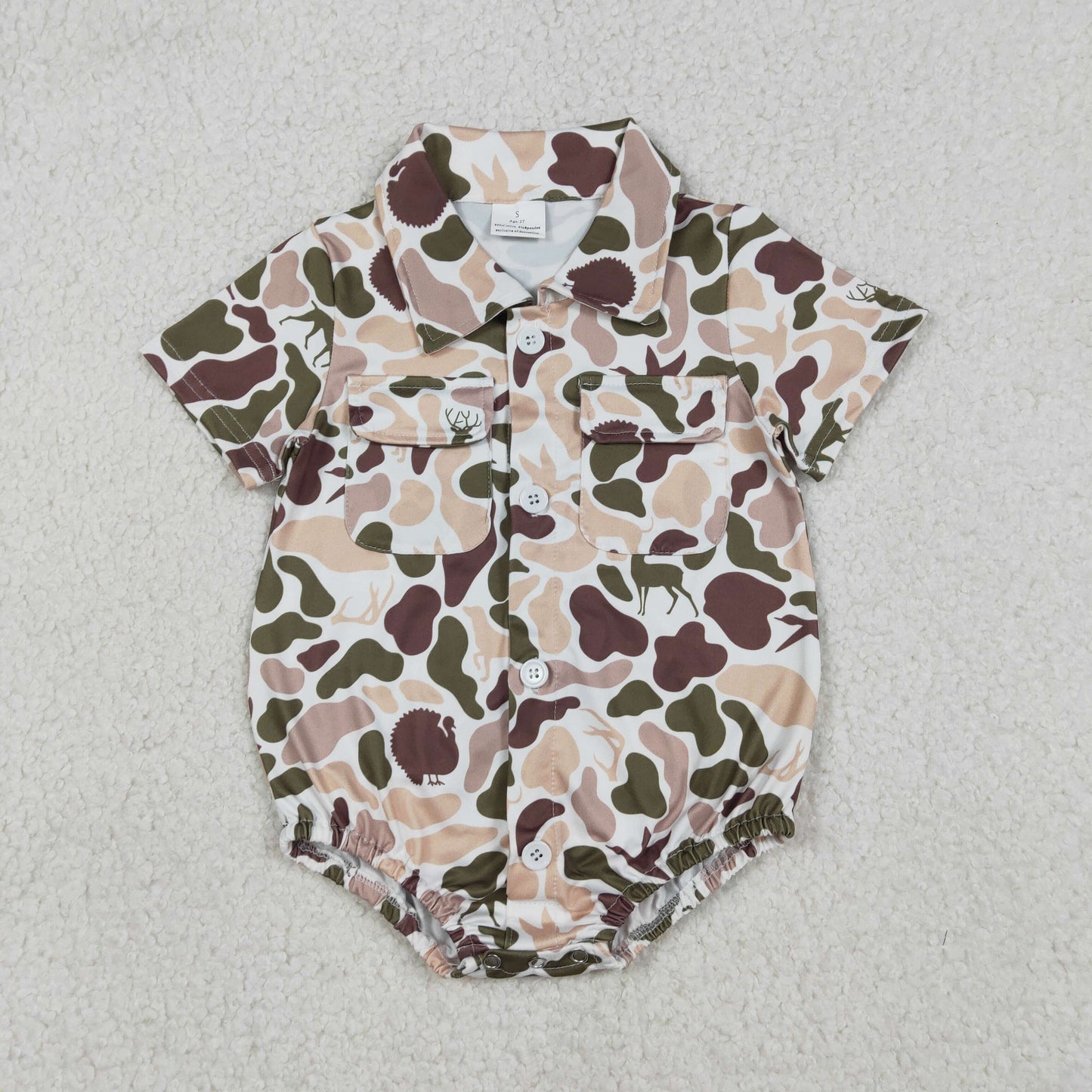 Sibling Baby boy clothes camouflage button short sleeve Rompers