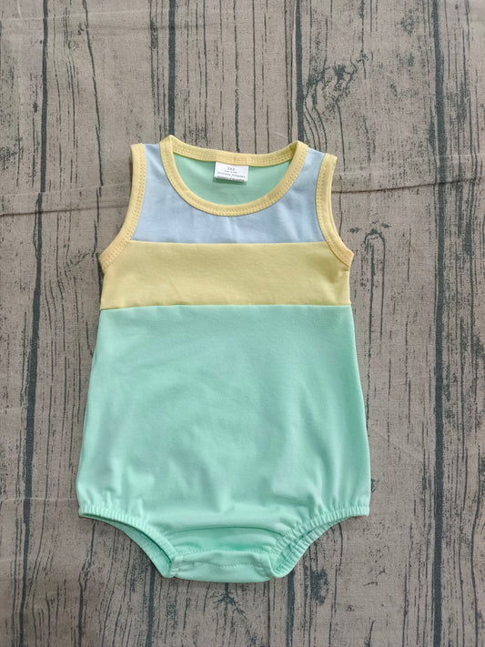Pre-order Baby Boy Sleeveless Blue Yellow Aqua Button Bubble Rompers SR3660