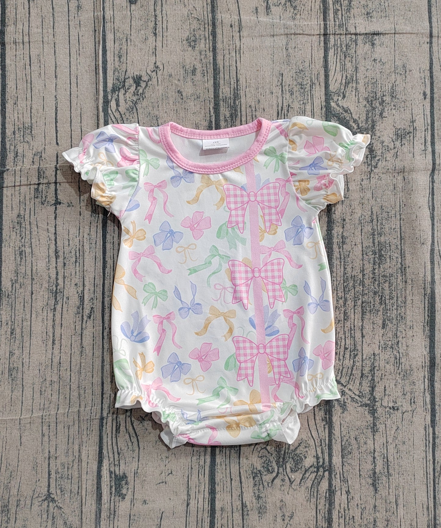 SR3672 Preorder IRL Baby Girls Colorful Bows Button Ruffle Rompers