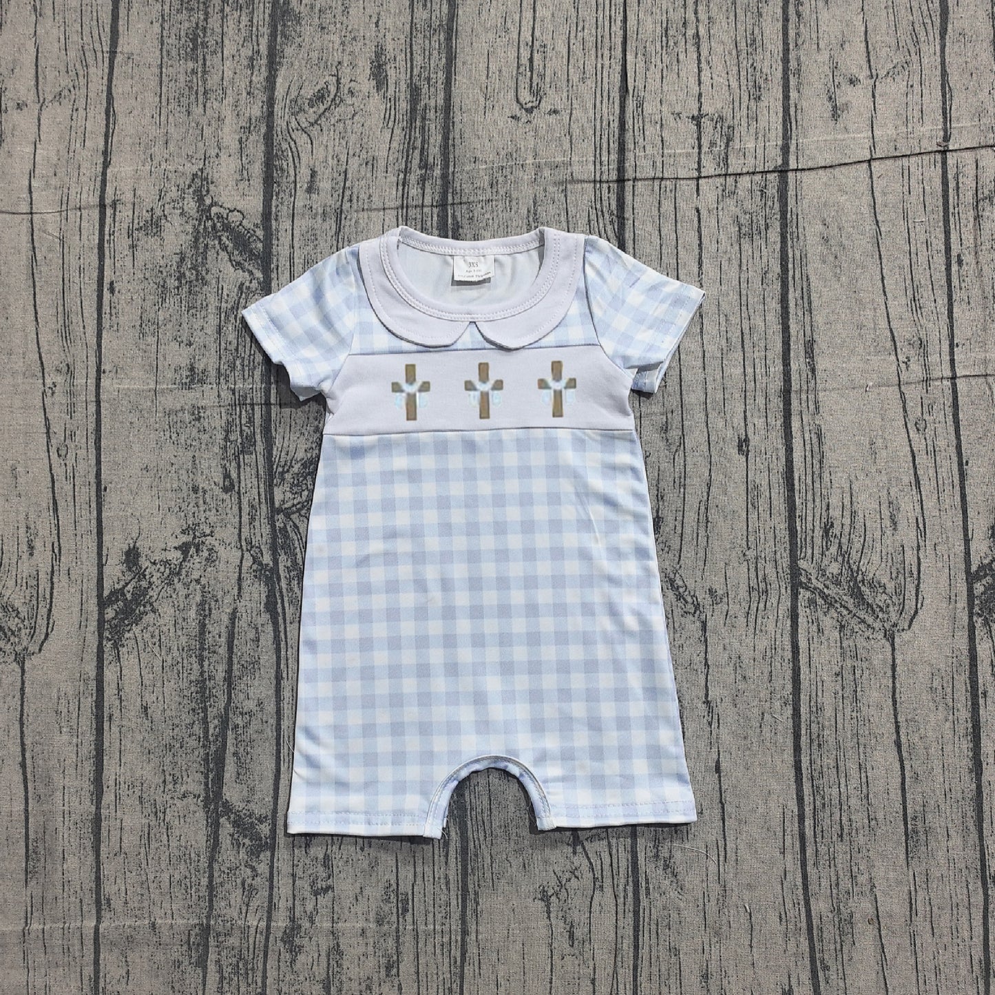 SR3758 pre-order baby boy clothes embroidery cross print toddler boy easter summer romper-26.1.10