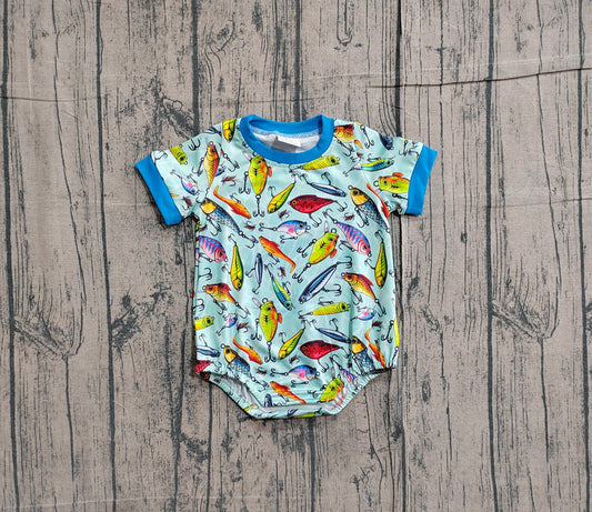 SR3824 pre-order baby boy clothes fishing print toddler boy 4th of July summer romper-26.1.22