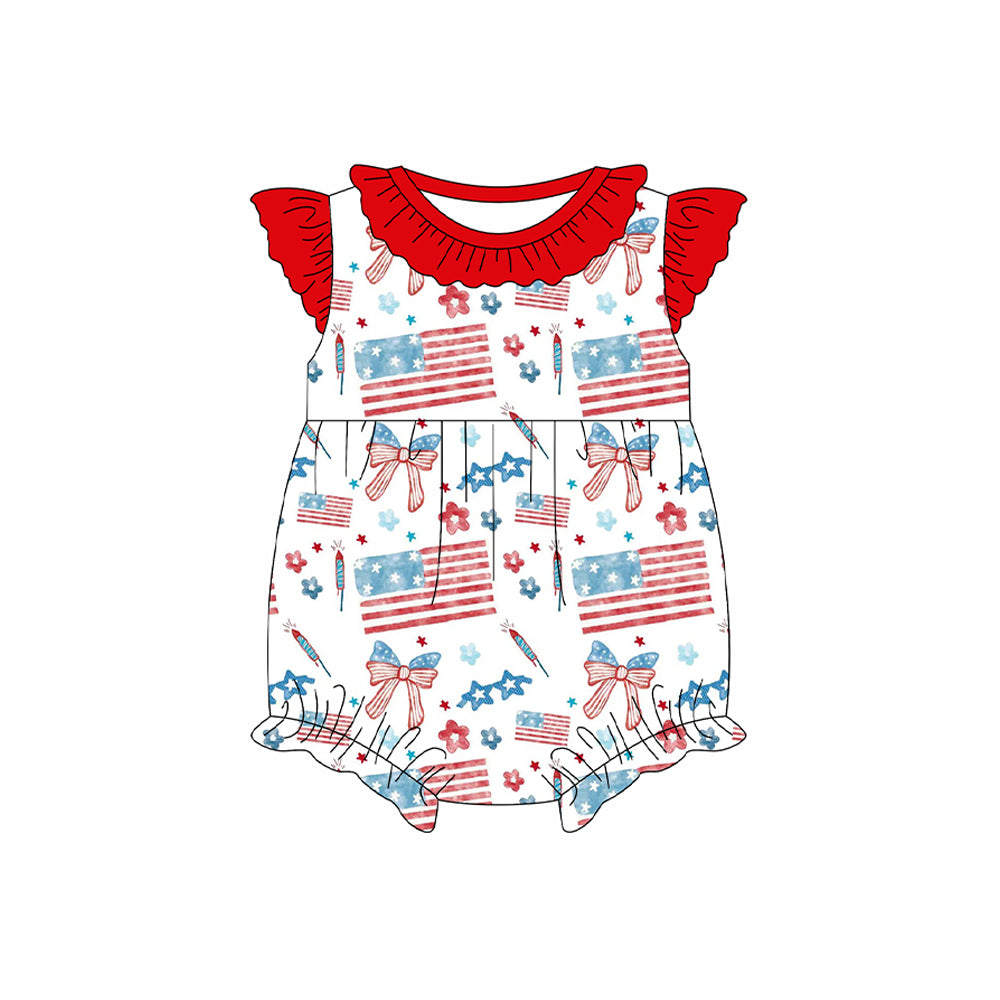 Pre-order no moq SR3873 pre-order baby girl clothes summer bow floral flag flying sleeve bubble-25.12.29