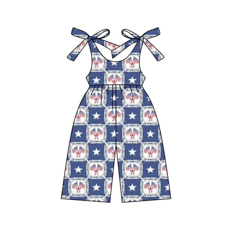 Pre-order no moq SR3875 pre-order baby girl clothes flag bow suspender summer jumpsuit-25.12.29