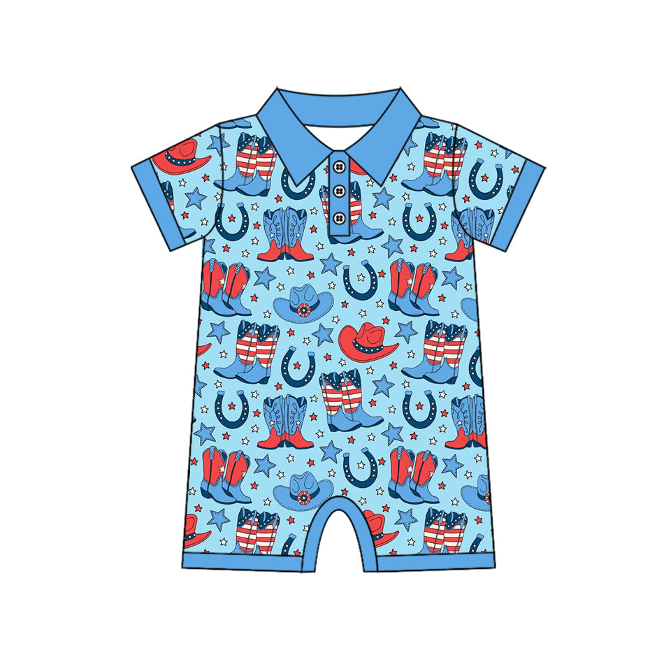Pre-order no moq SR3884 pre-order baby boy clothes summer boot hat blue short sleeve bubble-25.12.30