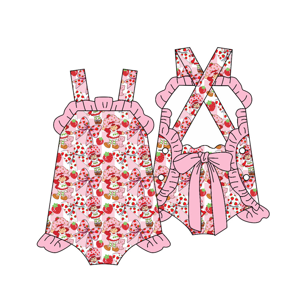 Pre-order no moq SR3885 pre-order baby girl clothes summer strawberry bow vest bubble-25.12.30