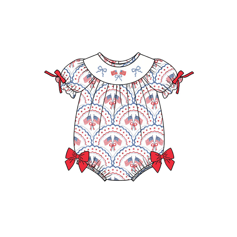 Pre-order no moq SR3887 pre-order baby girl clothes summer flag bow short sleeve bubble-25.12.30
