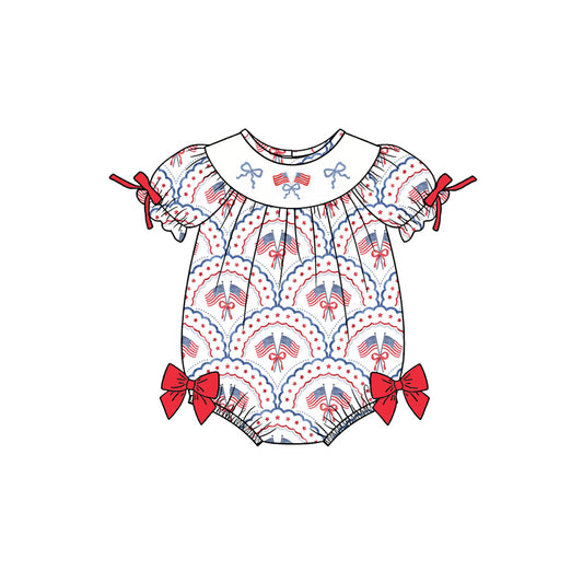 Pre-order no moq SR3887 pre-order baby girl clothes summer flag bow short sleeve bubble-25.12.30
