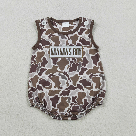 Baby Kids Embroidery Mama's Boy Southern Brown Camo Sleeveless Rompers SR3889