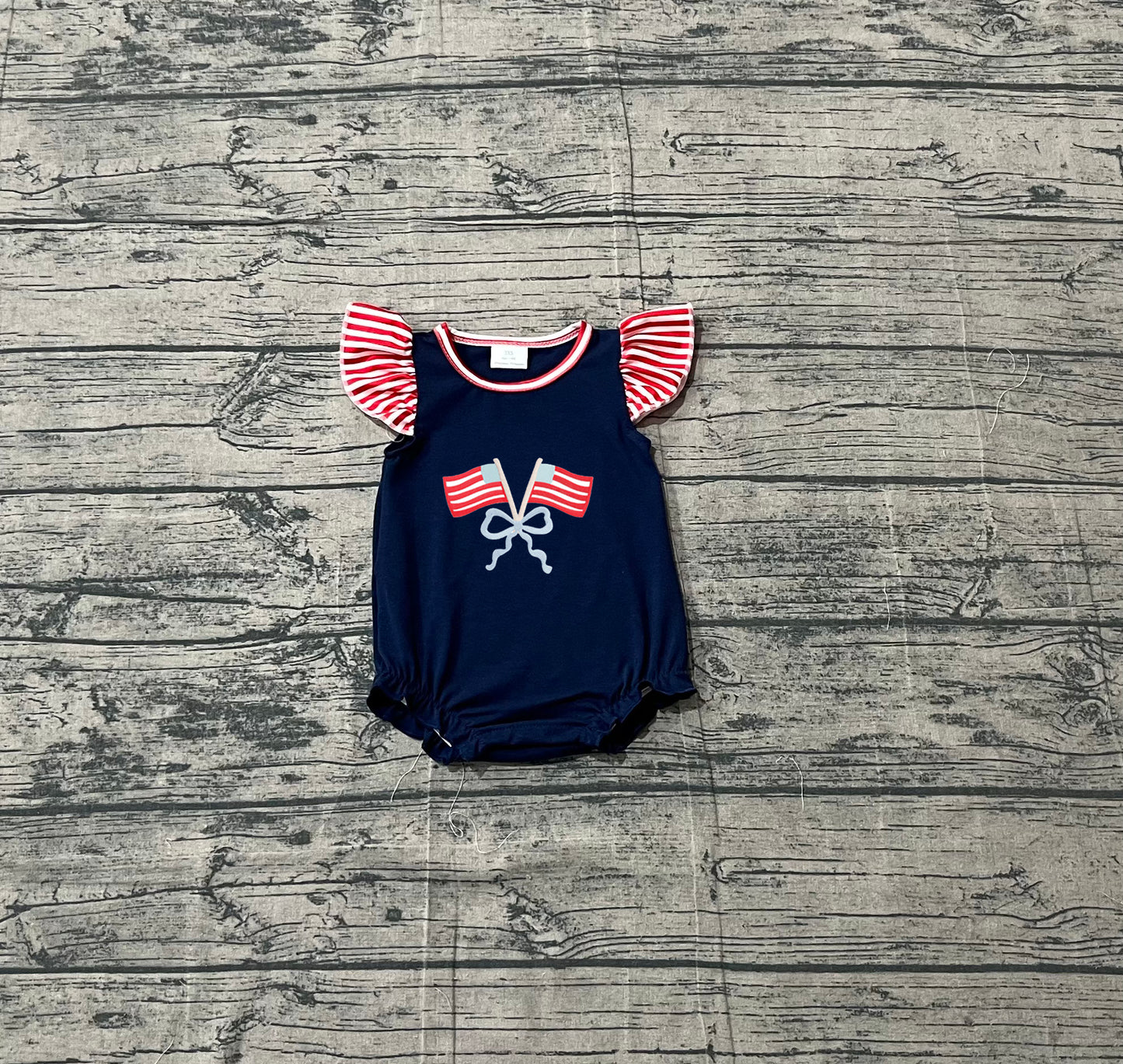 Pre-order no moq SR3903 pre-order baby girl clothes embroidery flag bow flying sleeve bubble-26.1.17