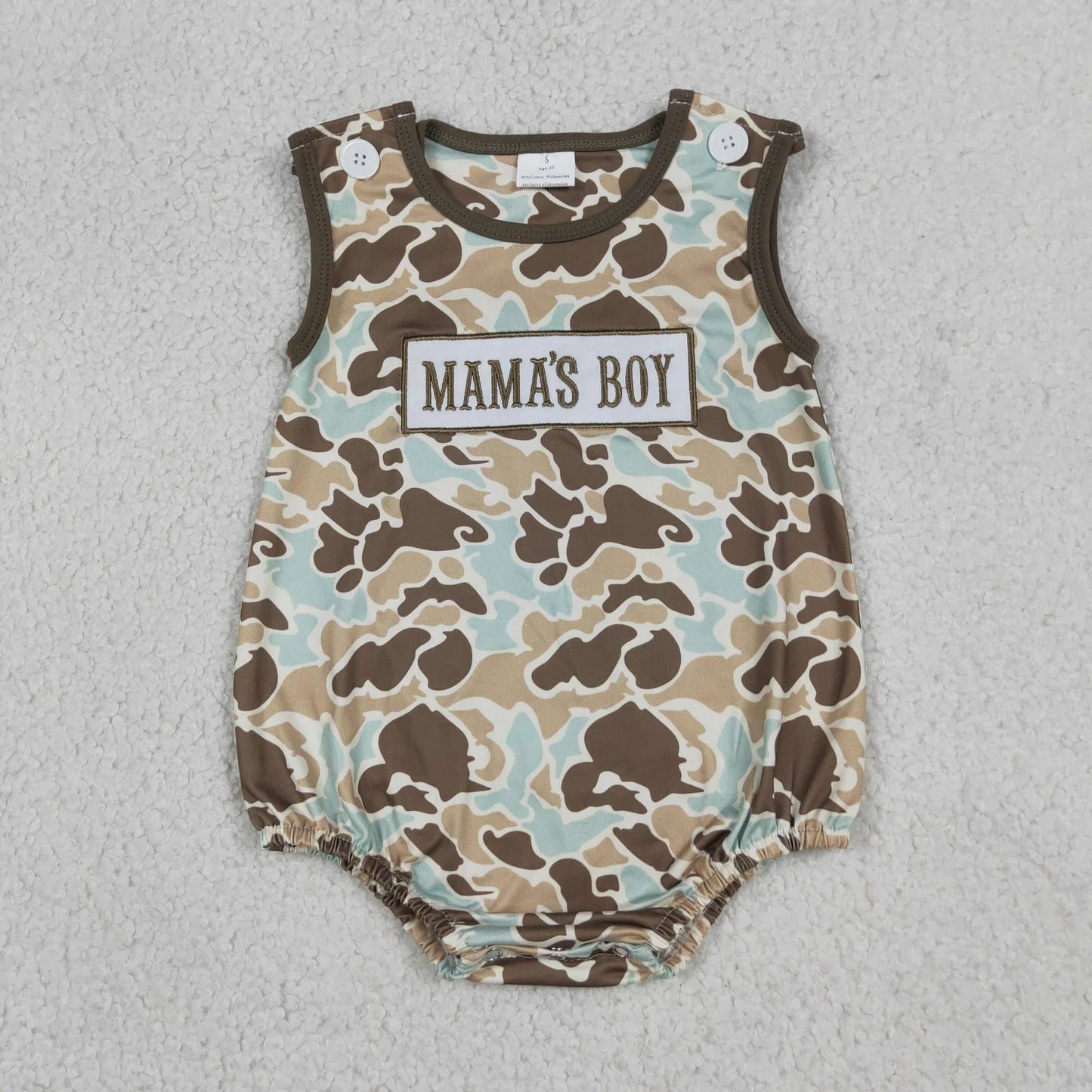 SR3907 Embroidery Mama's Boy Sleeveless Southern Khaki Camo Rompers