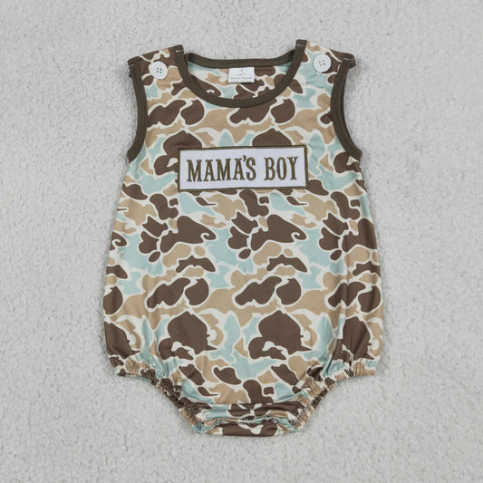 SR3907 Embroidery Mama's Boy Sleeveless Southern Khaki Camo Rompers