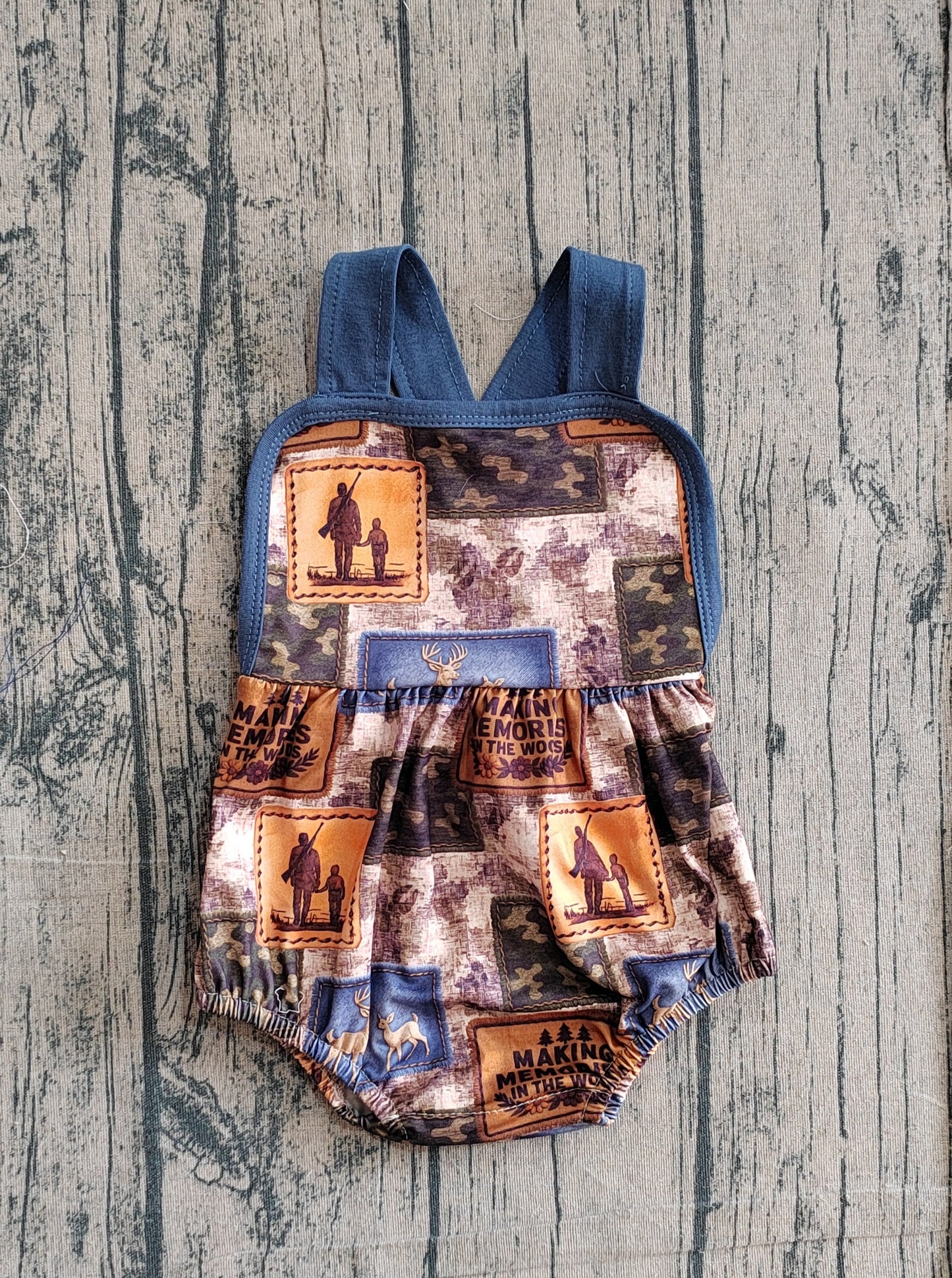SR3925 Preorder Sample Baby Boy Strap Southern Deer Camo Hunting Rompers