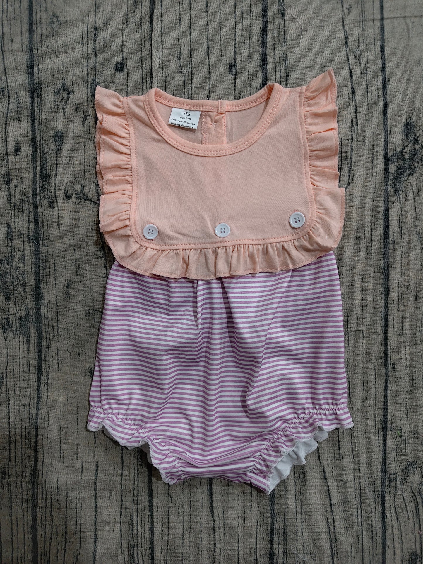 SR3941 Preorder Sample Baby Girl Sleeveless Lavender Stripe Ruffle Rompers