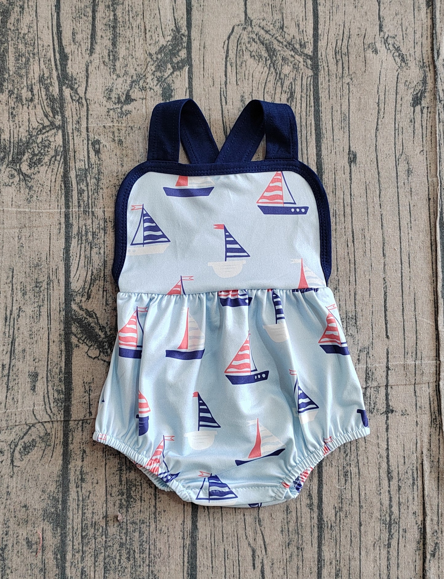 SR3945 Preorder Sample Baby Girl Strap Boats Plaid Ruffle Rompers