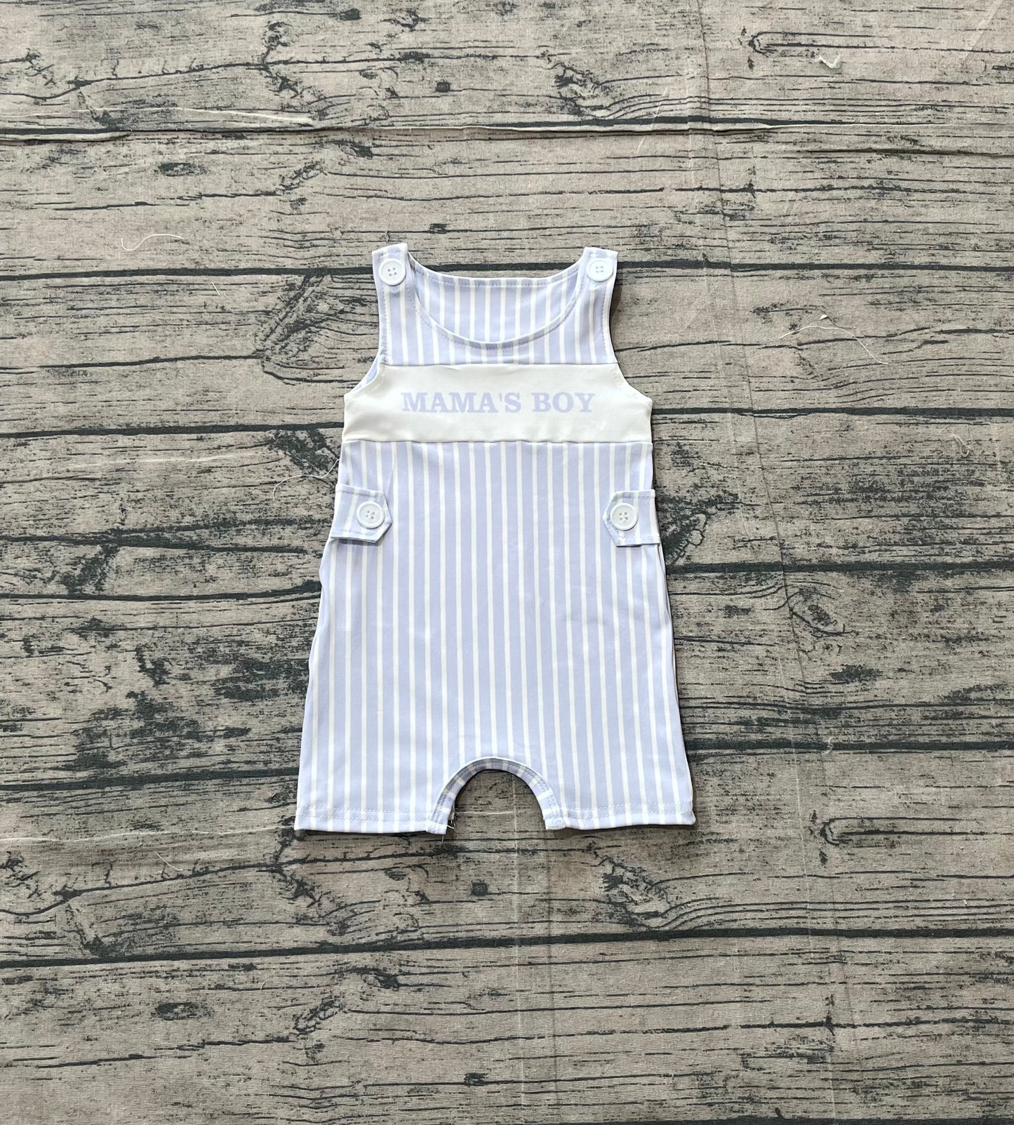 SR3972 Preorder Sample Baby Boy Blue Stripe Mama's Boy Rompers